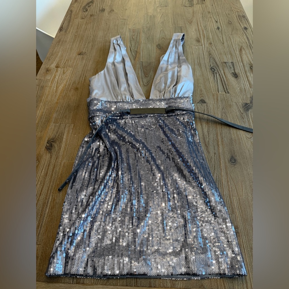 bebe Silver Sequin Mini Dress